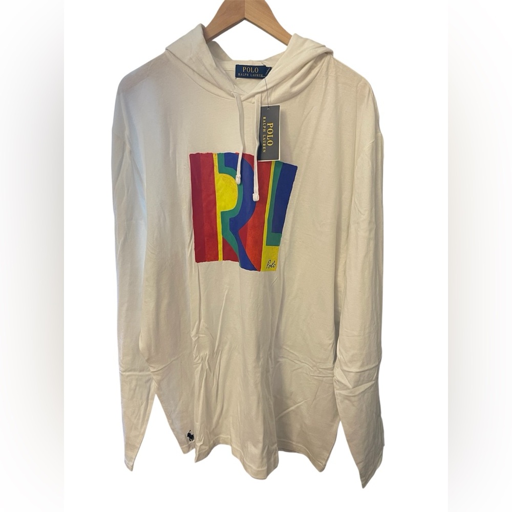 Polo Ralph Lauren Men Size 2XL Pullover Long Sleeve White Rainbow Hoodie NWT $75